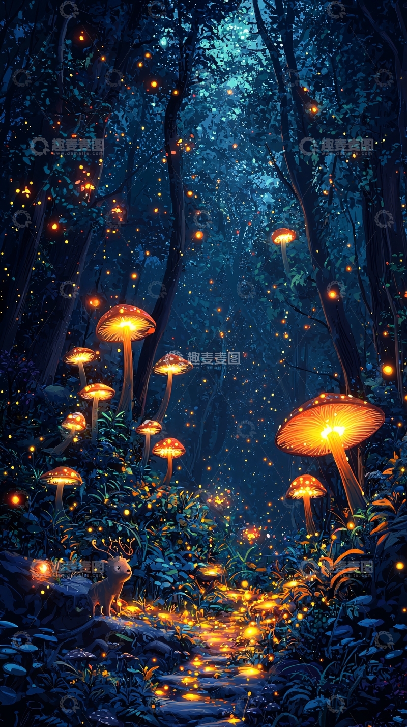 高清大图下载【趣麦麦图】萤火虫森林小路
