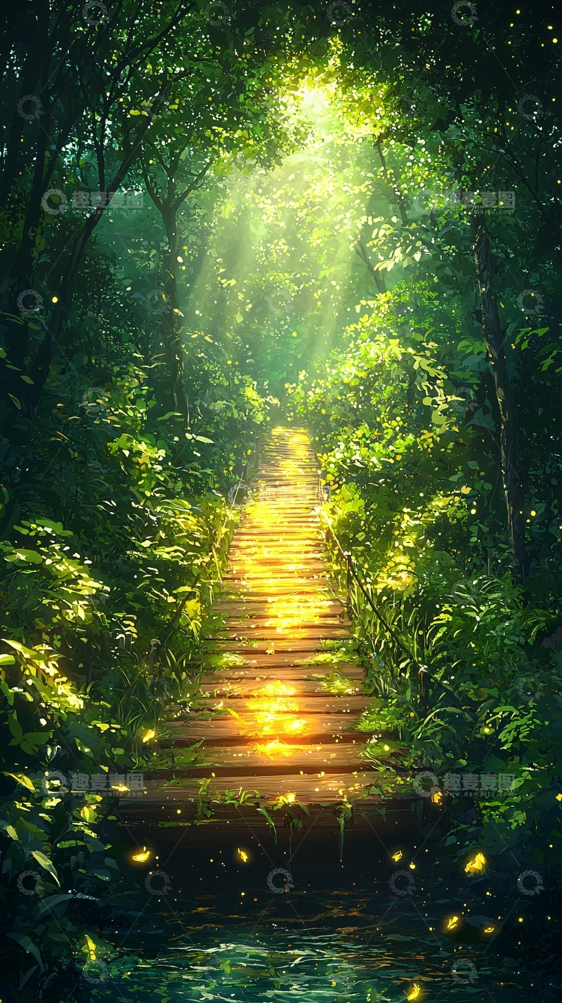 高清大图下载【趣麦麦图】阳光穿过树林的梦幻小路