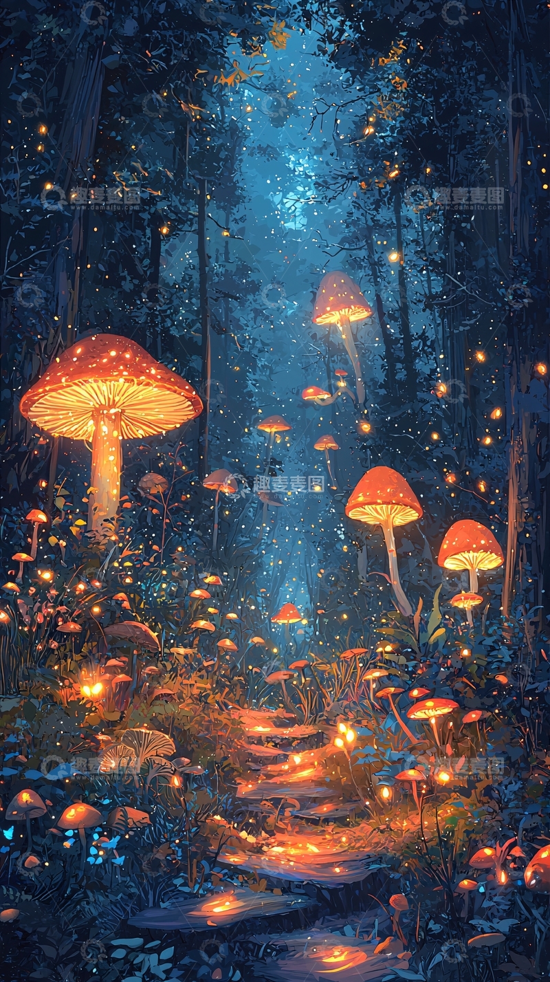 高清大图下载【趣麦麦图】萤火虫森林小路