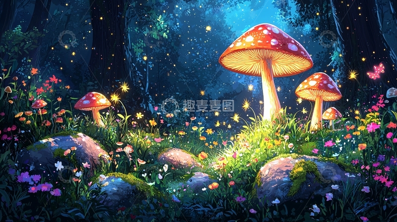 高清大图下载【趣麦麦图】魔法森林夜景