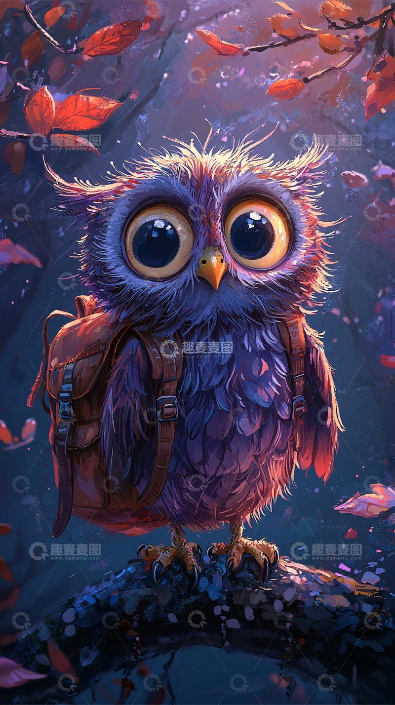 高清大图下载【趣麦麦图】卡通小猫头鹰