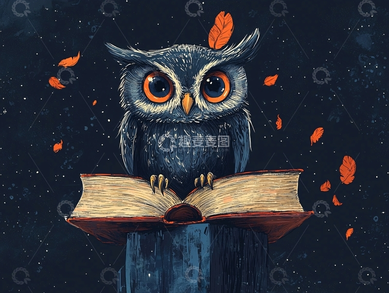 高清大图下载【趣麦麦图】卡通猫头鹰在读书