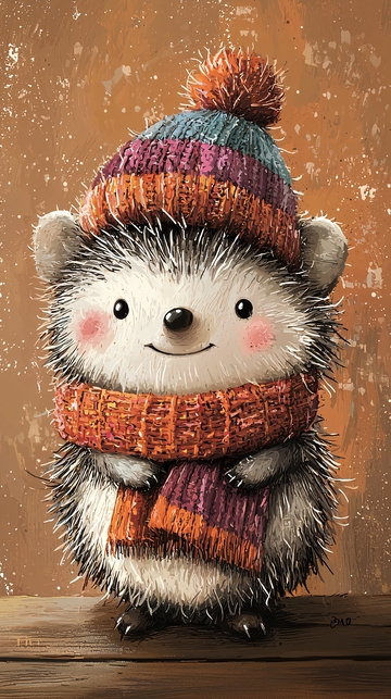 戴帽子围巾的可爱刺猬
