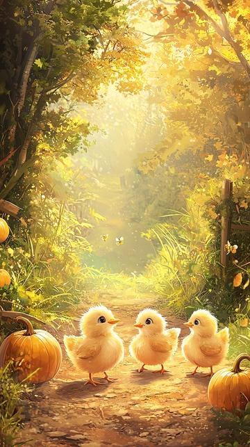 秋天小鸡森林小路