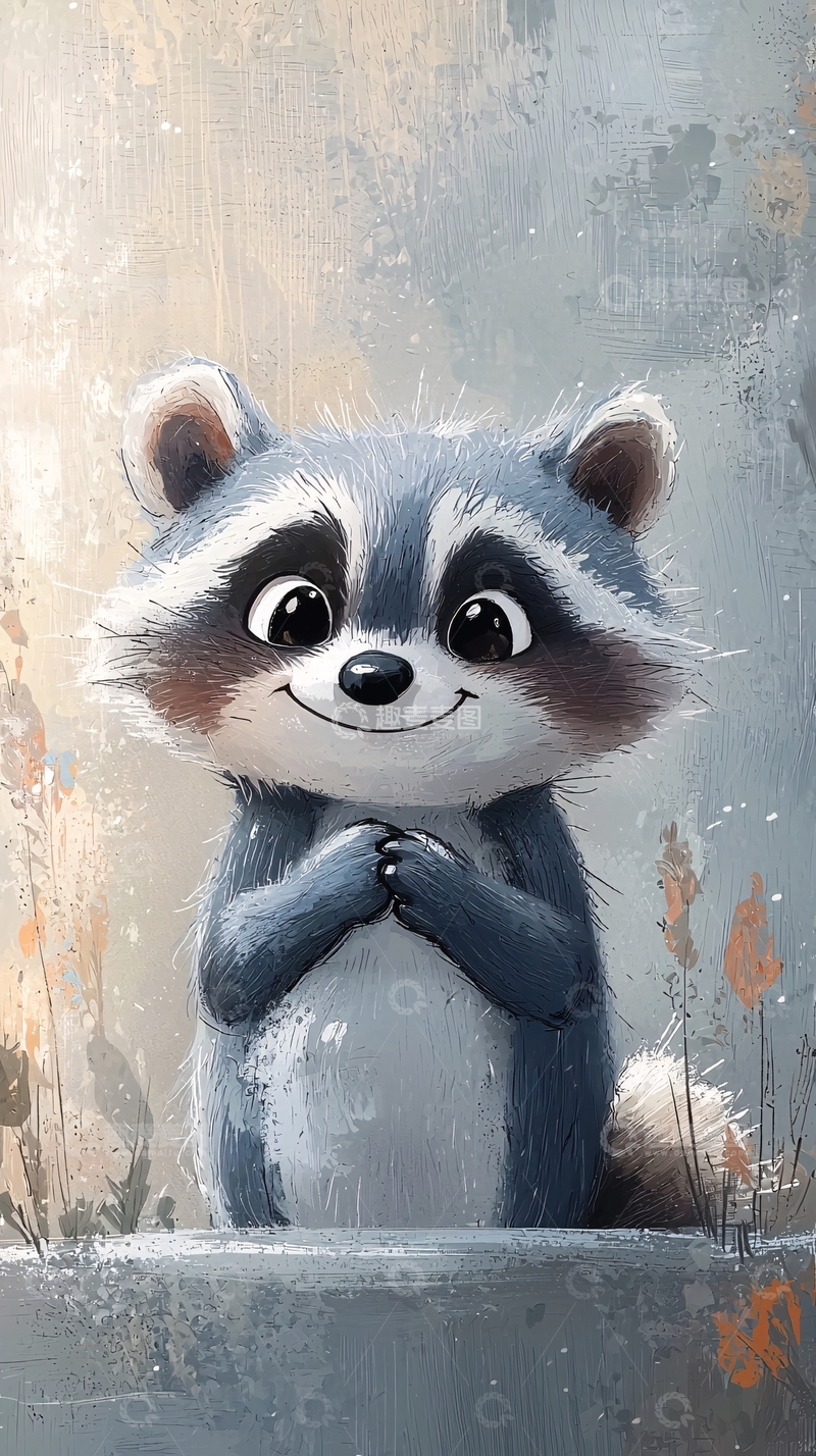 高清大图下载【趣麦麦图】可爱微笑的浣熊插画