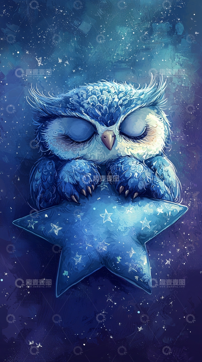 高清大图下载【趣麦麦图】沉睡猫头鹰在星空下