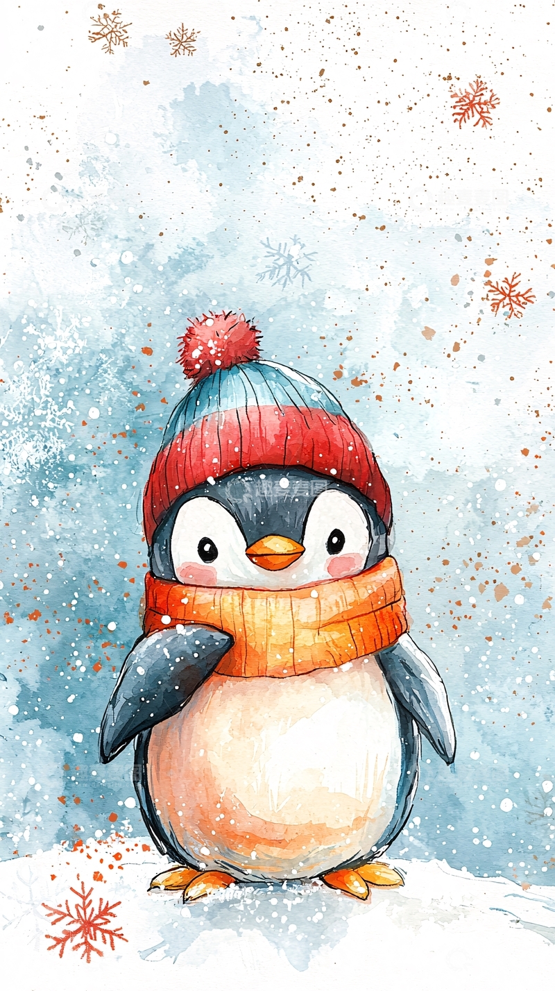 高清大图下载【趣麦麦图】戴帽子的企鹅