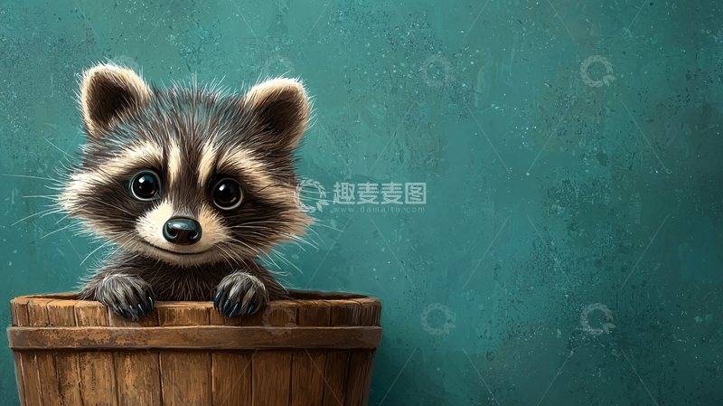 高清大图下载【趣麦麦图】水桶里的小浣熊
