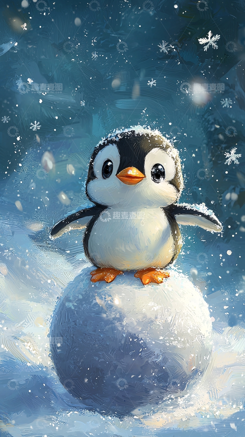 高清大图下载【趣麦麦图】雪地里的小企鹅
