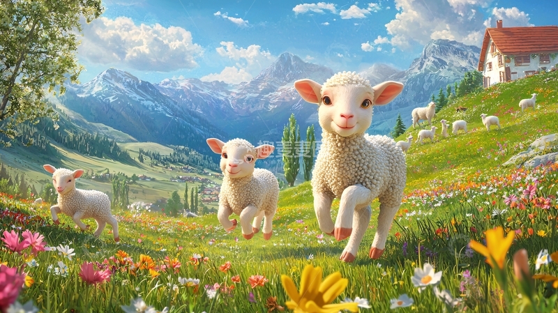 高清大图下载【趣麦麦图】春天的田园小羊