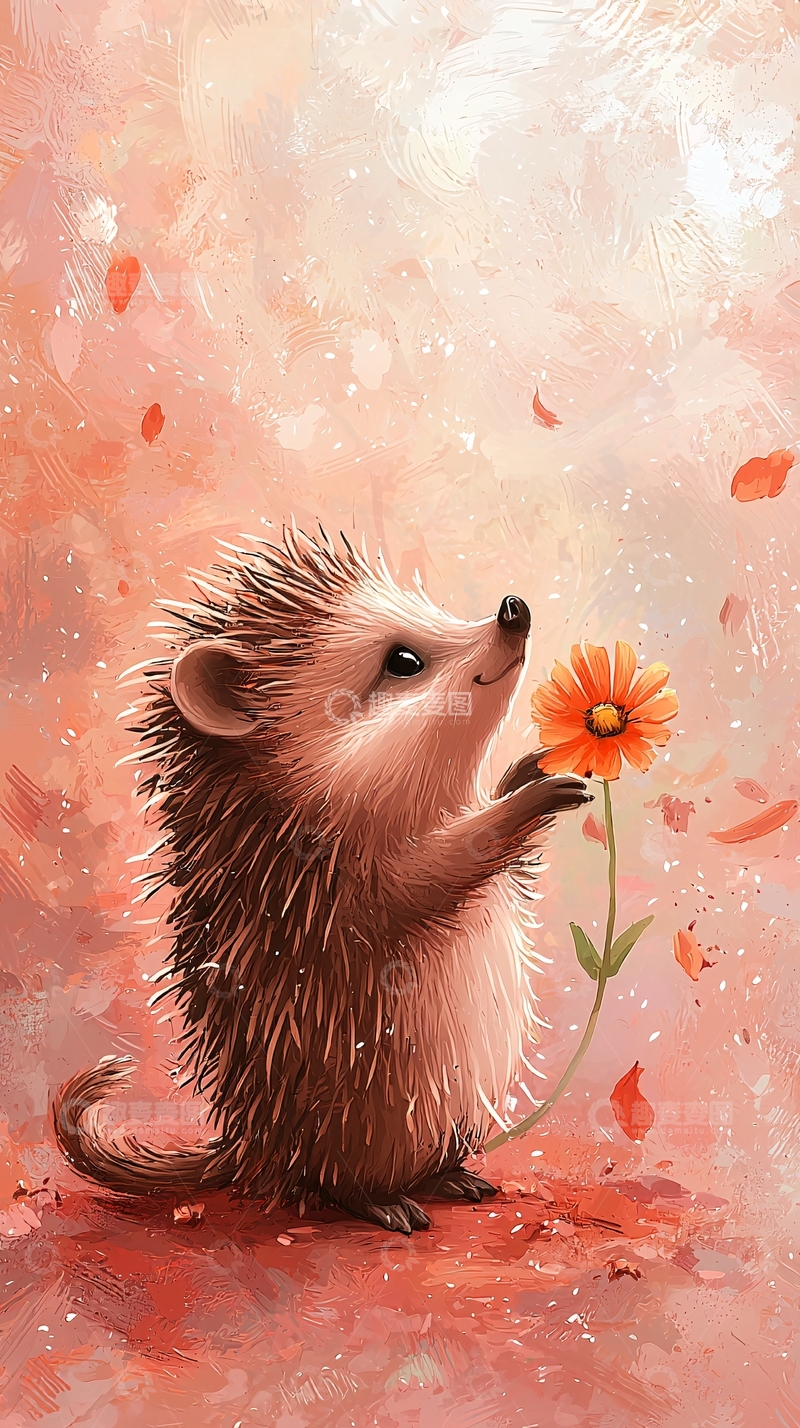 高清大图下载【趣麦麦图】可爱刺猬与花朵