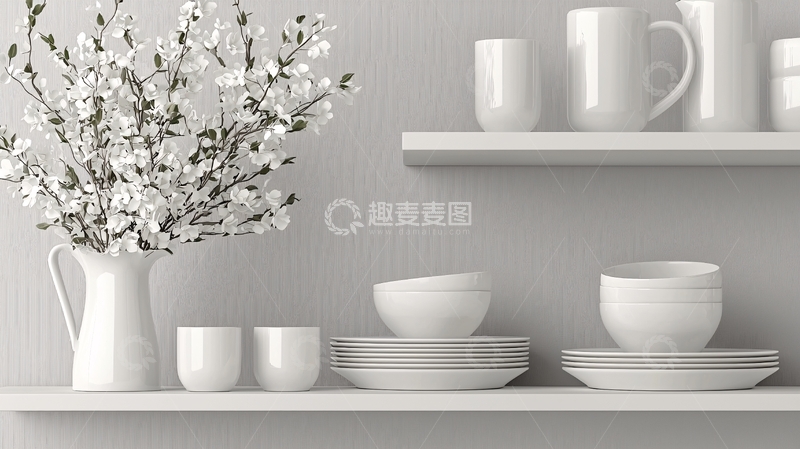 高清大图下载【趣麦麦图】白色餐具和花瓶