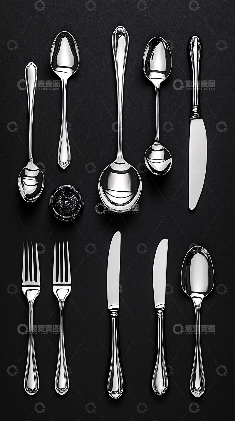 高清大图下载【趣麦麦图】黑色背景餐具摆设