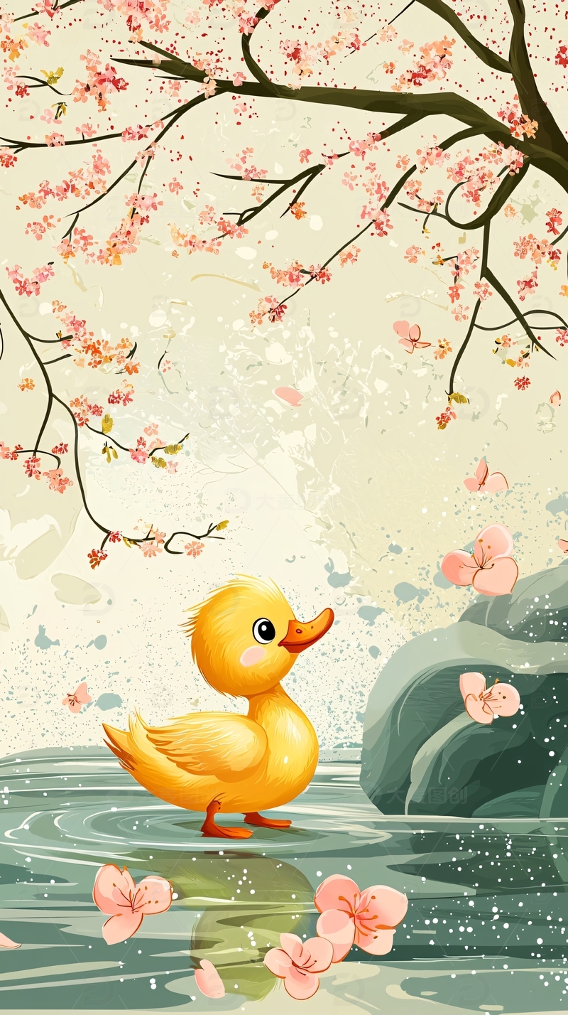 小鸭子樱花树下