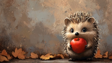 抱着苹果的小刺猬