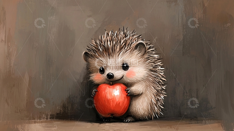 高清大图下载【趣麦麦图】可爱的小刺猬吃苹果