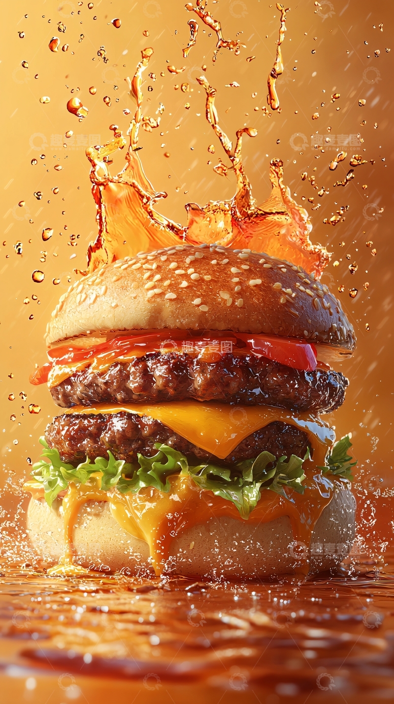 高清大图下载【趣麦麦图】美味双层芝士汉堡