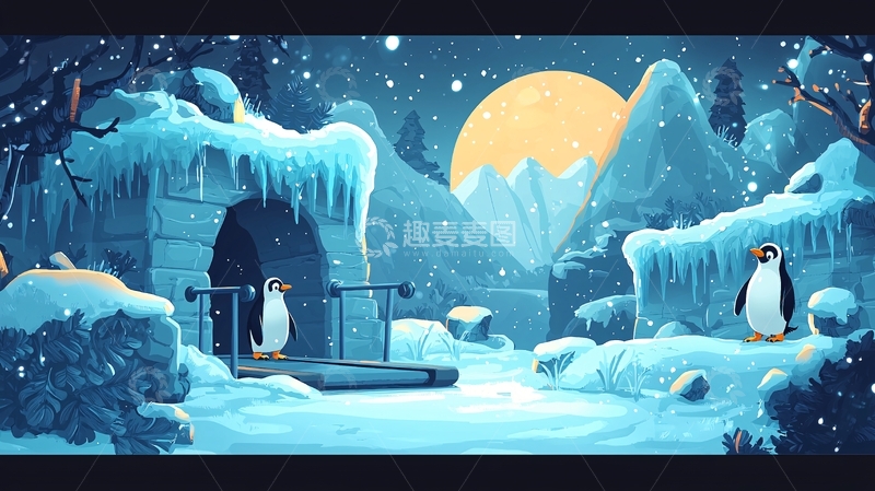 高清大图下载【趣麦麦图】冰雪企鹅的极地场景