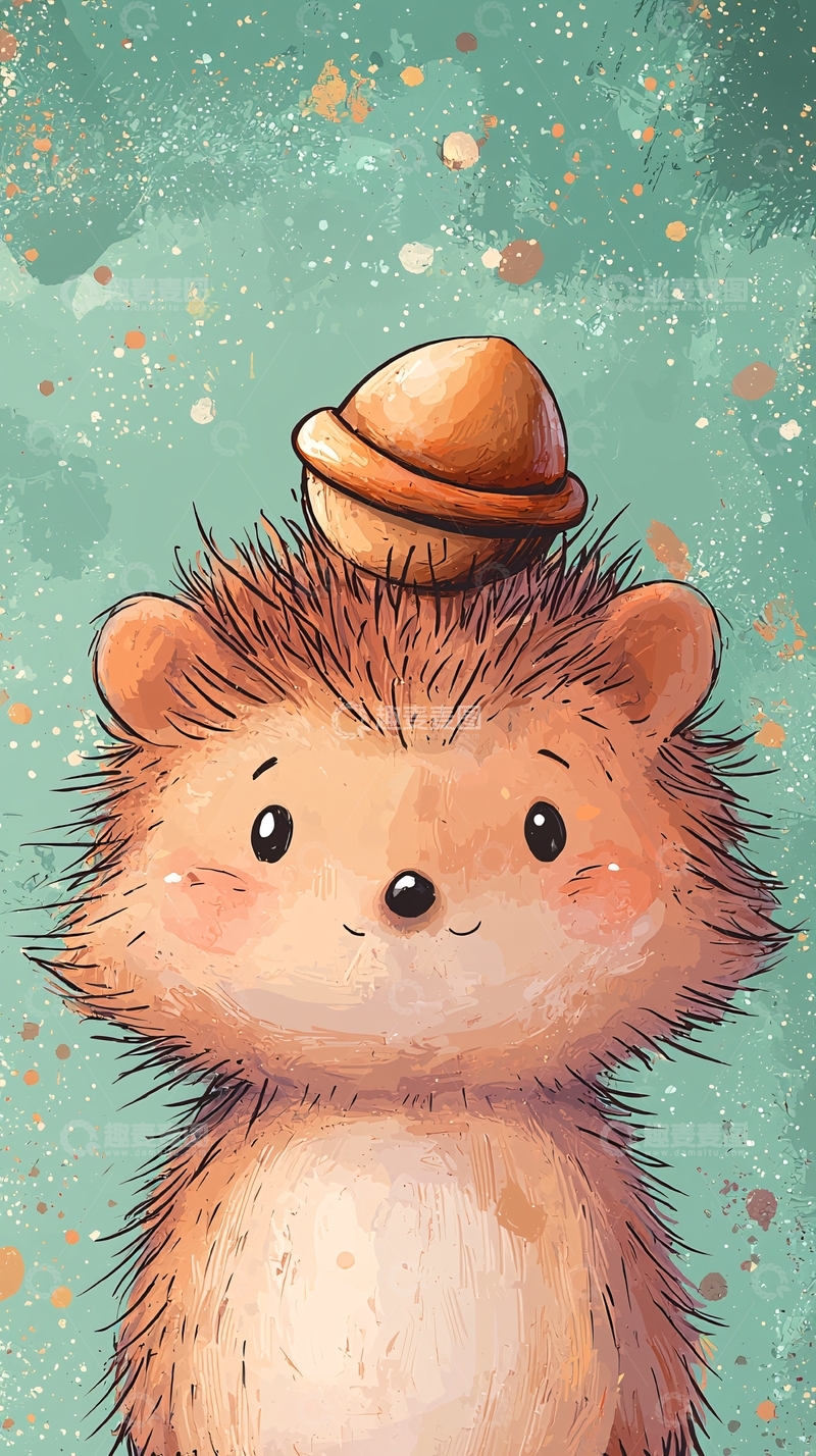 高清大图下载【趣麦麦图】可爱小刺猬头顶橡果