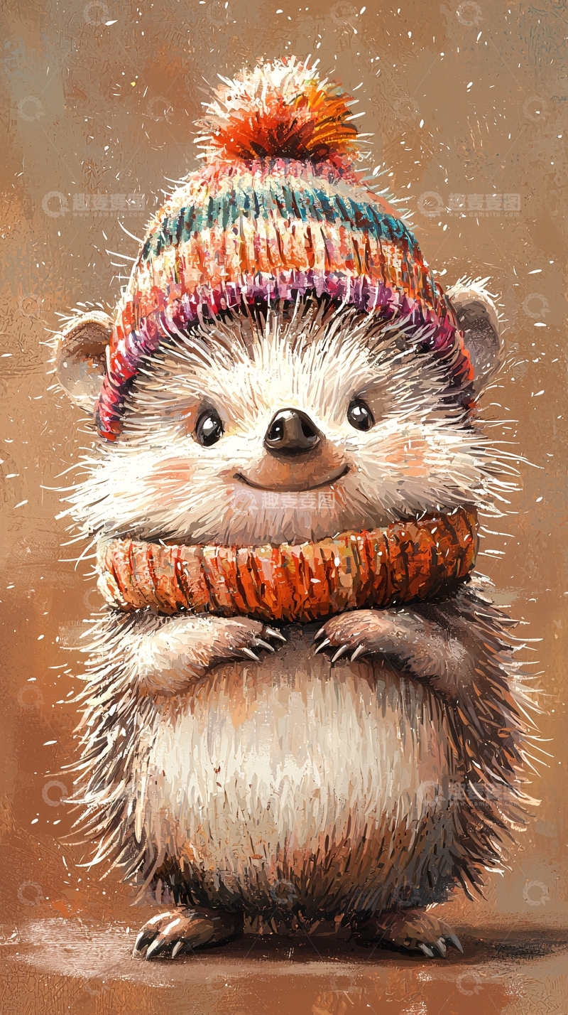 高清大图下载【趣麦麦图】戴着毛线帽的可爱刺猬