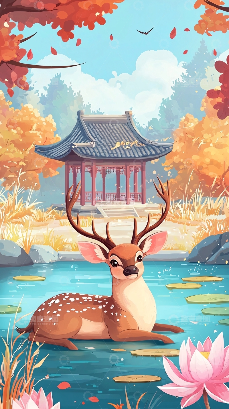高清大图下载【趣麦麦图】秋日仙境小鹿