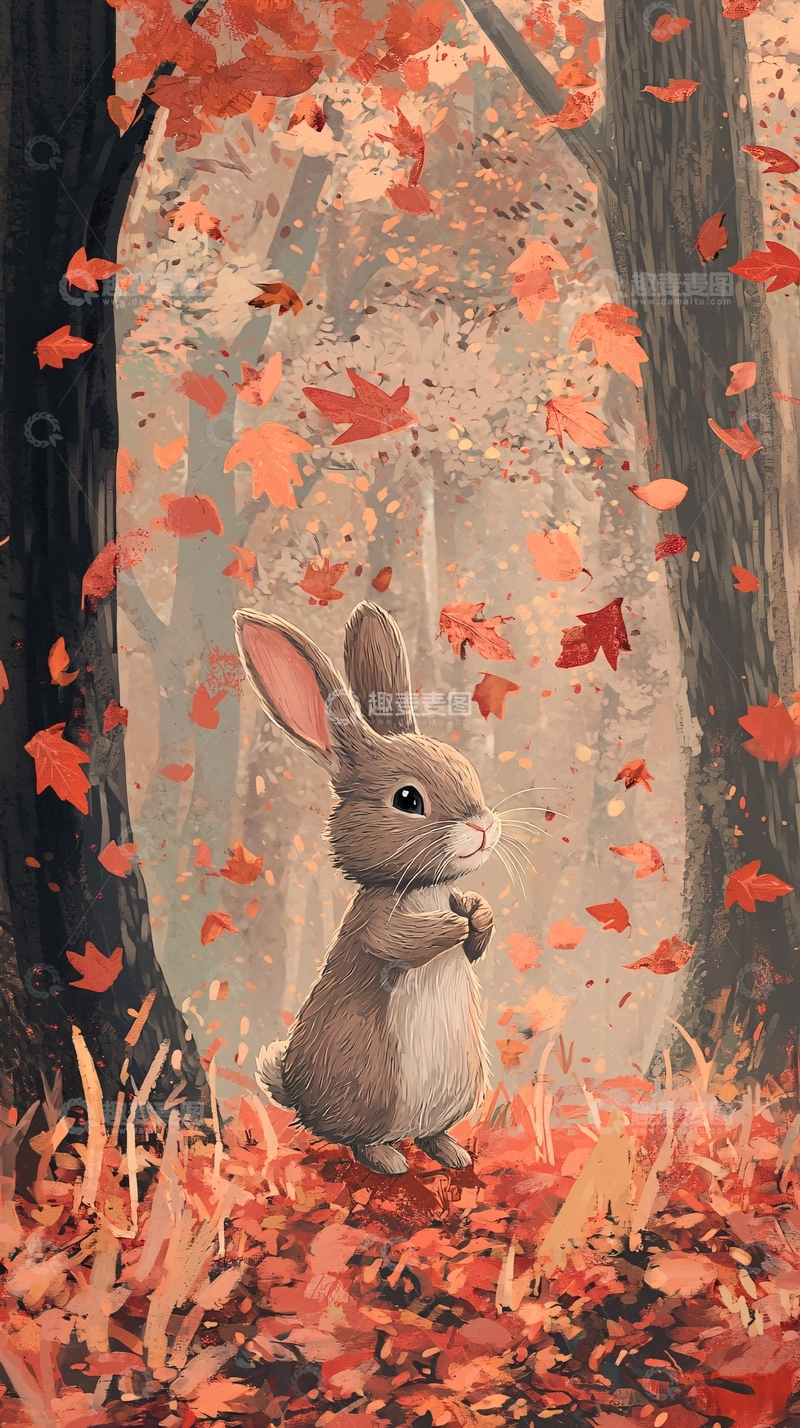 高清大图下载【趣麦麦图】秋日森林里的小兔子