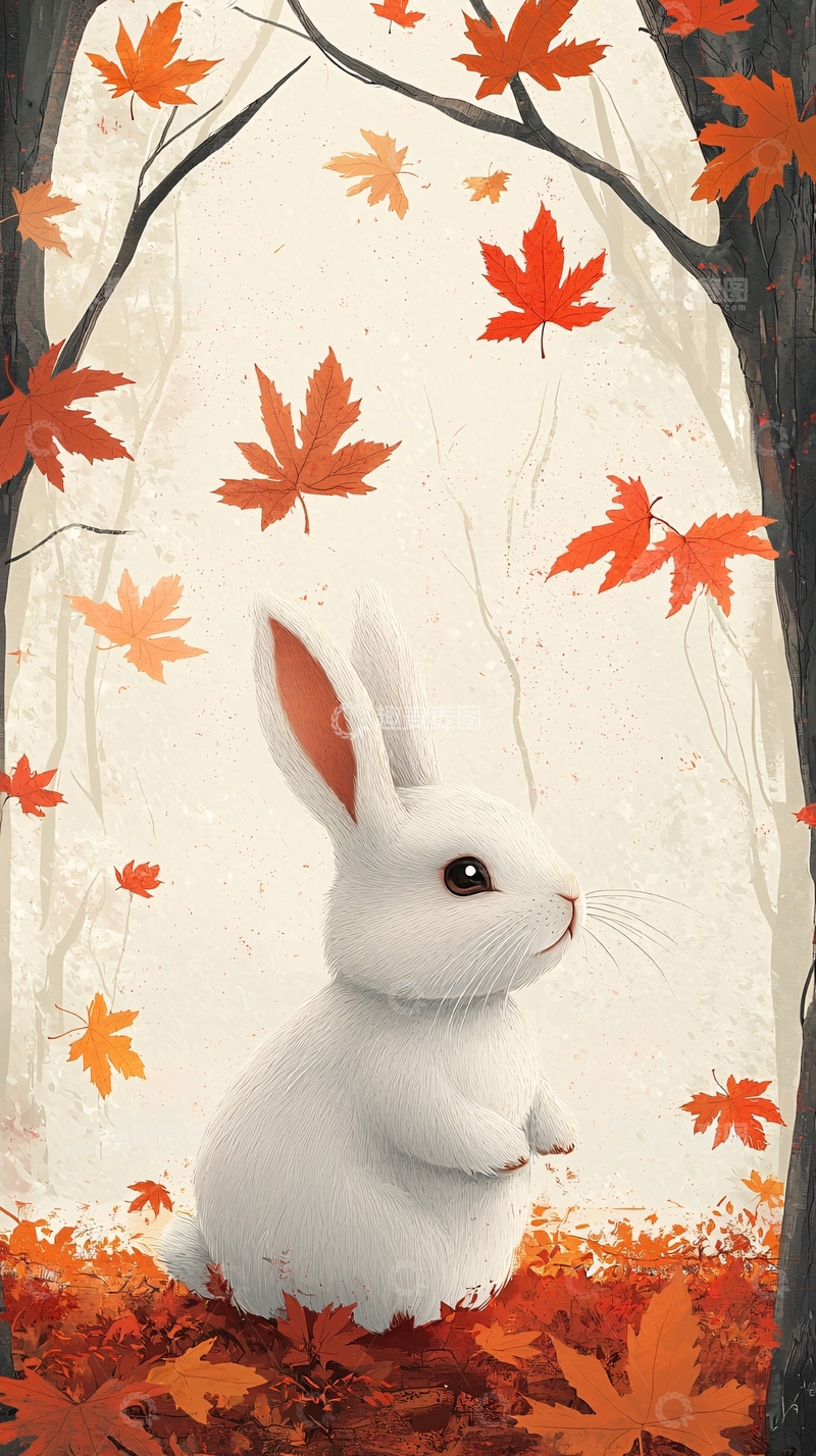 高清大图下载【趣麦麦图】秋天森林小白兔
