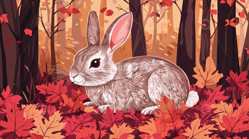 高清大图下载【趣麦麦图】秋天森林里的小兔子