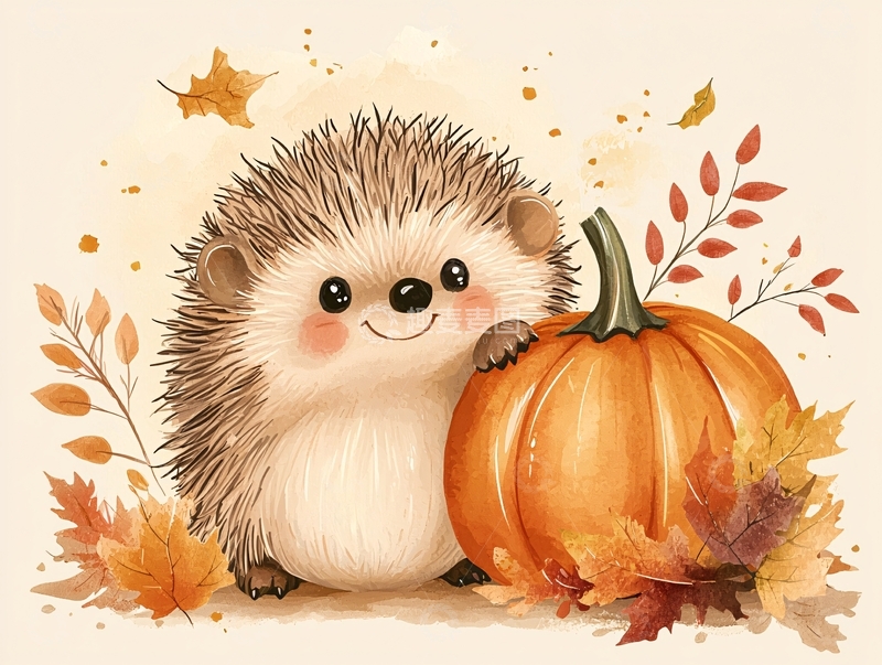 高清大图下载【趣麦麦图】可爱卡通刺猬和南瓜