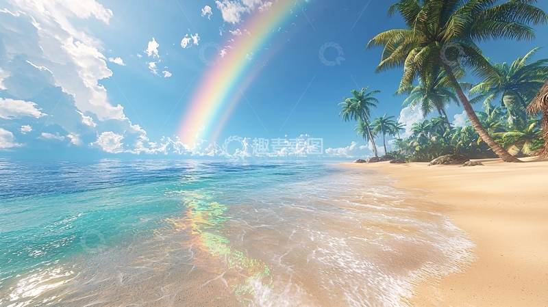 高清大图下载【趣麦麦图】海滩彩虹天空