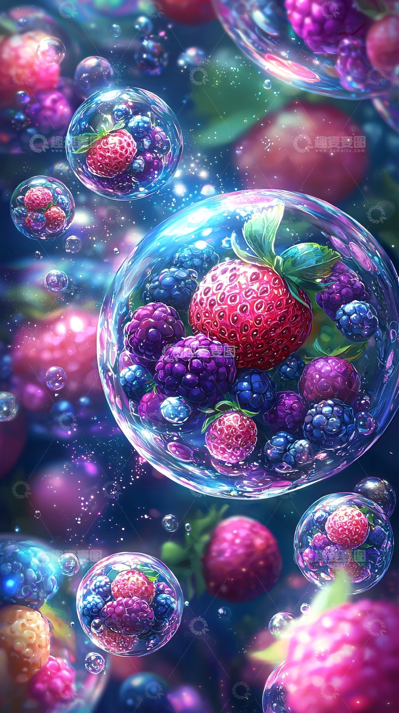 高清大图下载【趣麦麦图】水果在透明气泡里