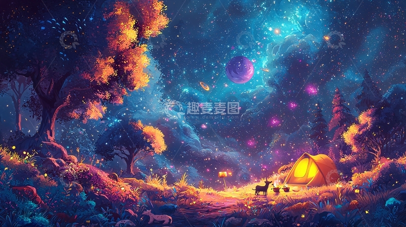 高清大图下载【趣麦麦图】夜晚星空下的营地
