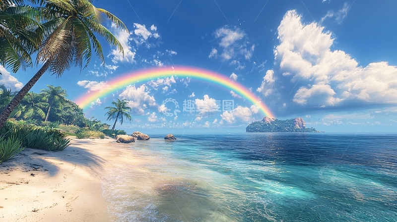 高清大图下载【趣麦麦图】热带海滩彩虹风景