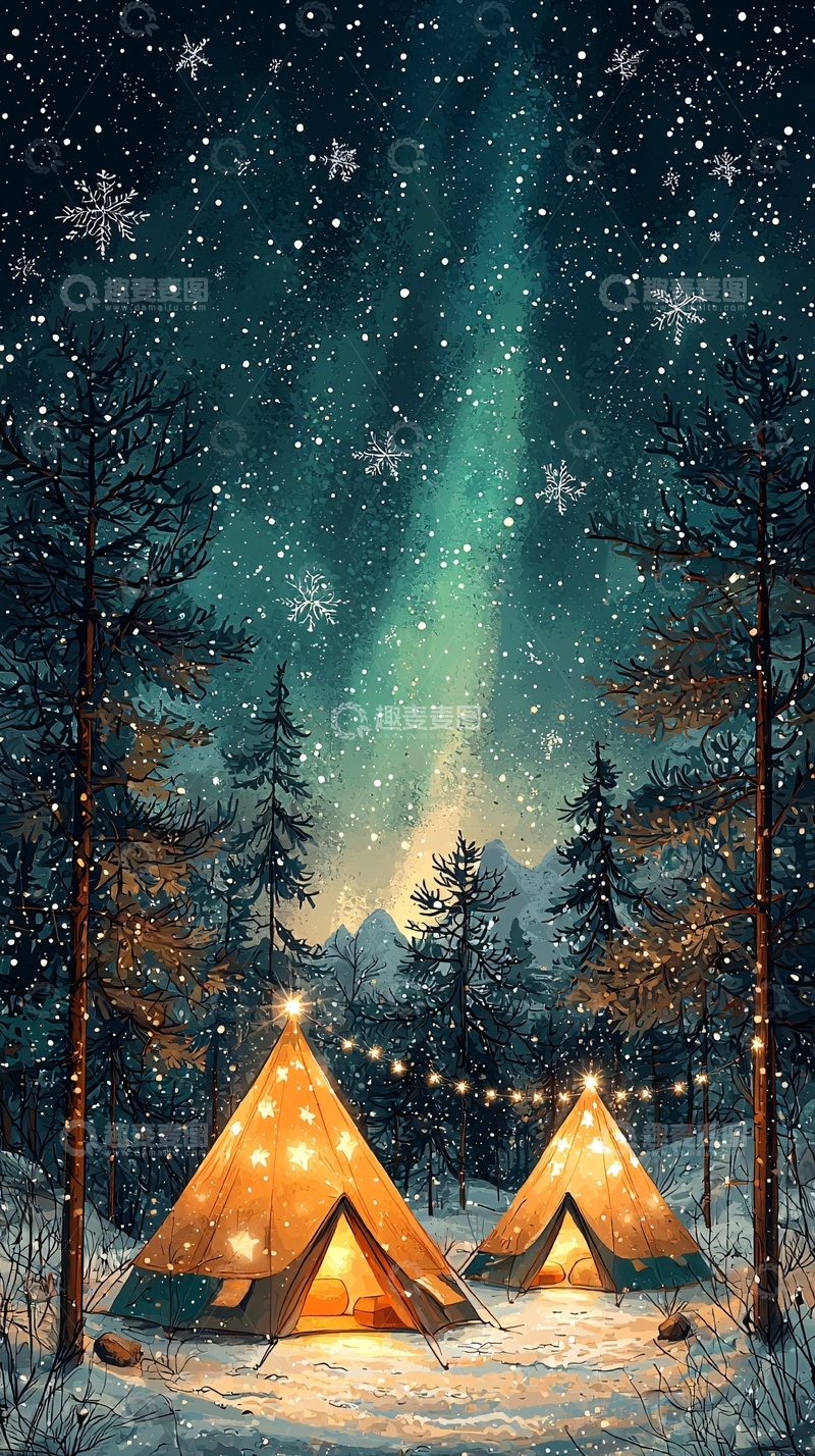 高清大图下载【趣麦麦图】雪夜营地