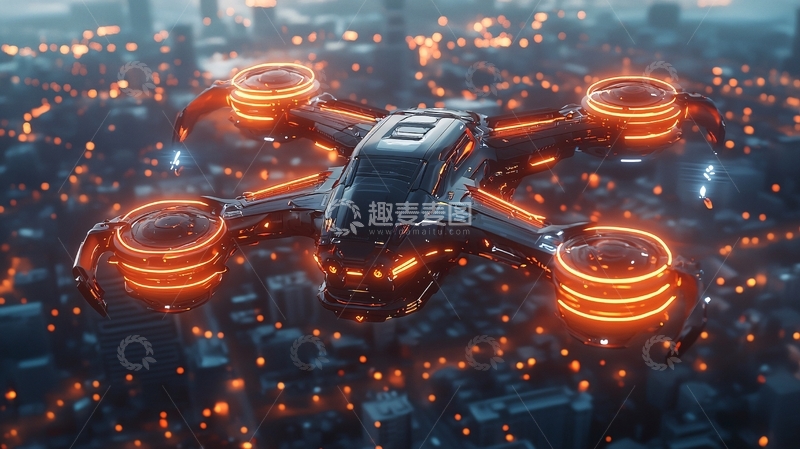 高清大图下载【趣麦麦图】未来城市无人机
