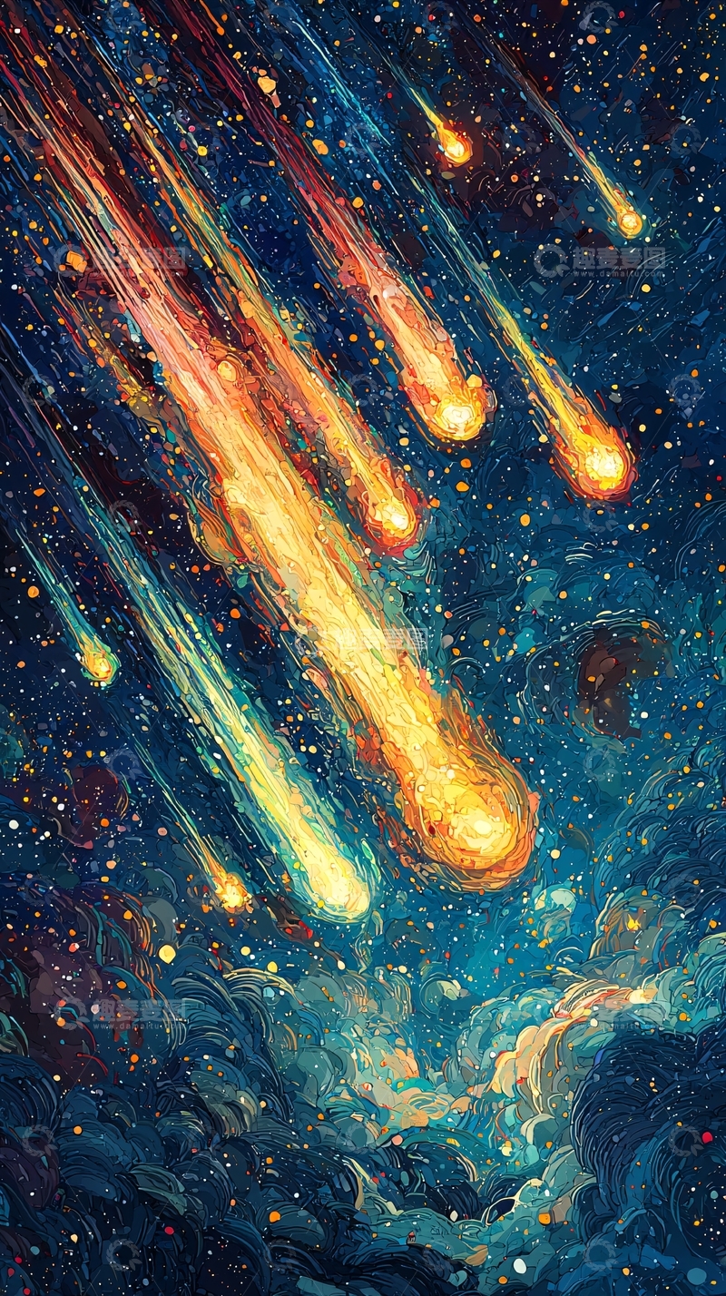 高清大图下载【趣麦麦图】燃烧的流星划过夜空