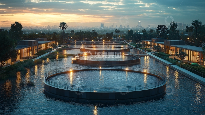 高清大图下载【趣麦麦图】夜景污水处理厂
