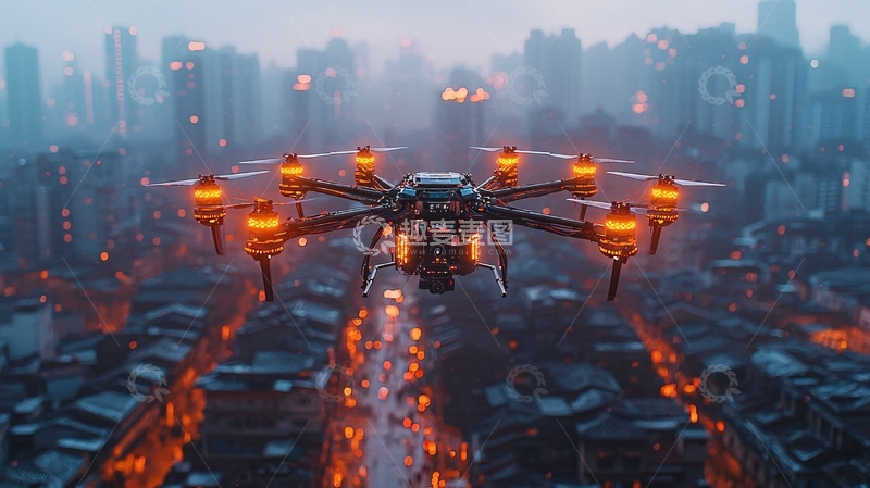 高清大图下载【趣麦麦图】未来城市无人机