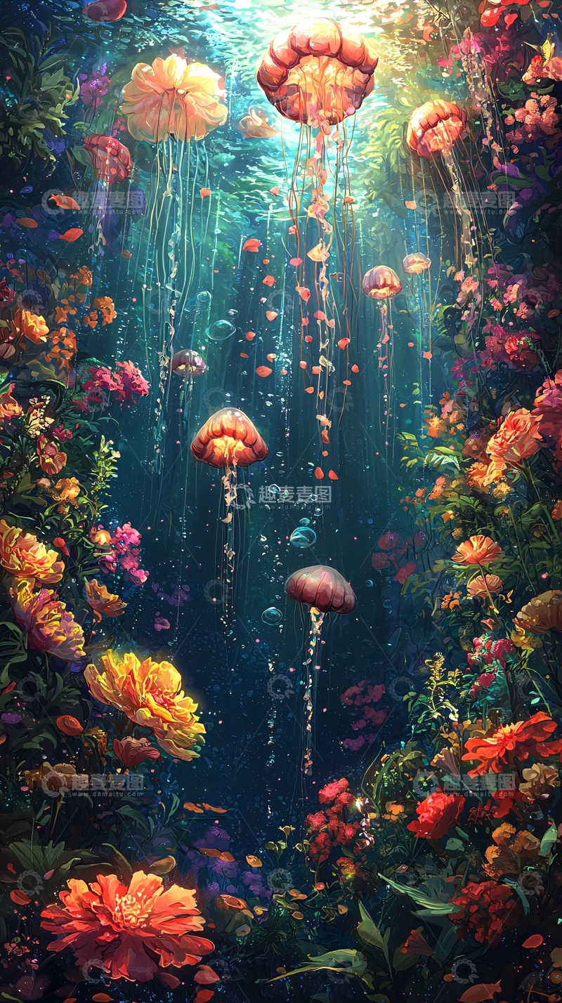 高清大图下载【趣麦麦图】梦幻水母花园