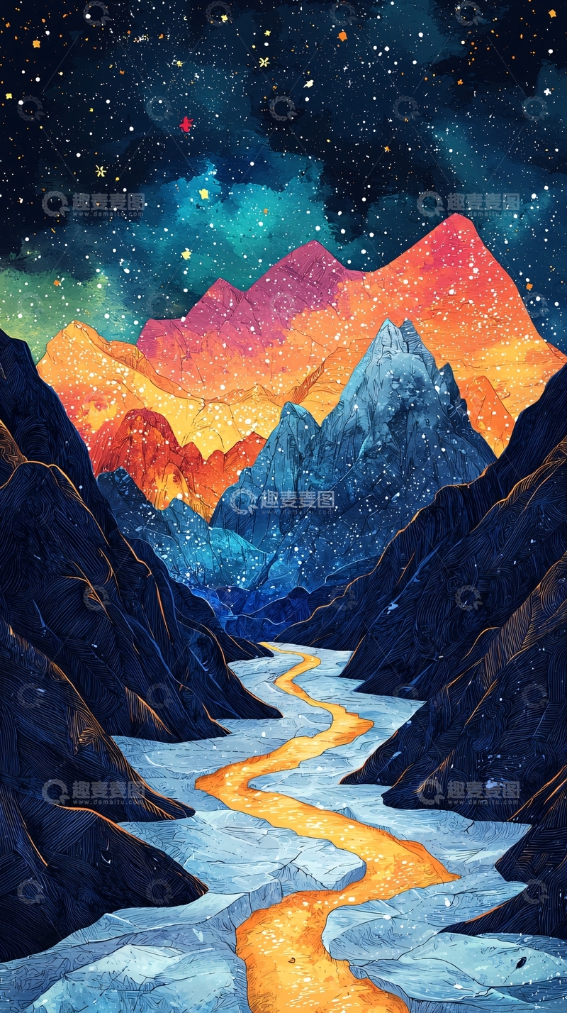 高清大图下载【趣麦麦图】星空下的多彩山脉