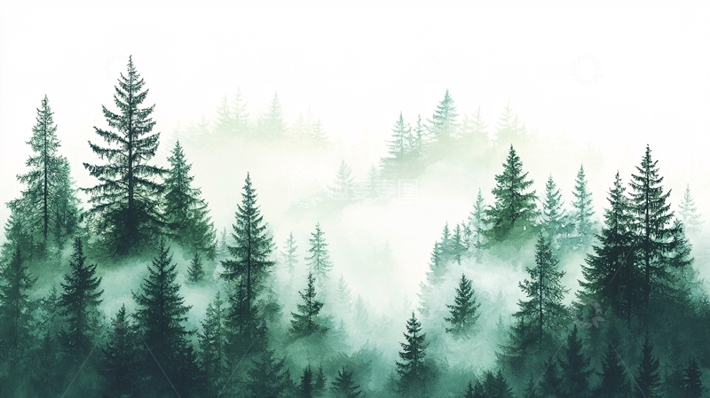 高清大图下载【趣麦麦图】绿色雾气笼罩的森林