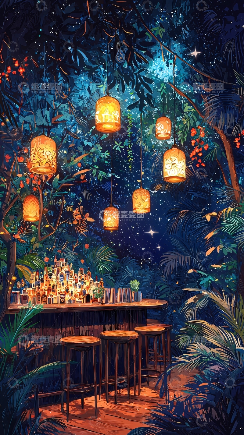 高清大图下载【趣麦麦图】梦幻森林酒吧场景