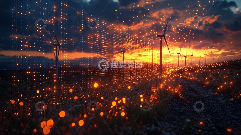 高清大图下载【趣麦麦图】日落风力发电场梦幻景象