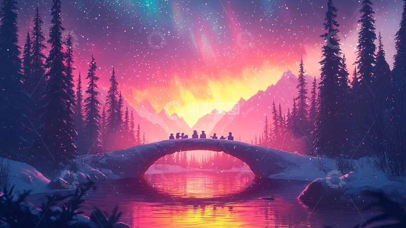高清大图下载【趣麦麦图】极光下的桥梁美景