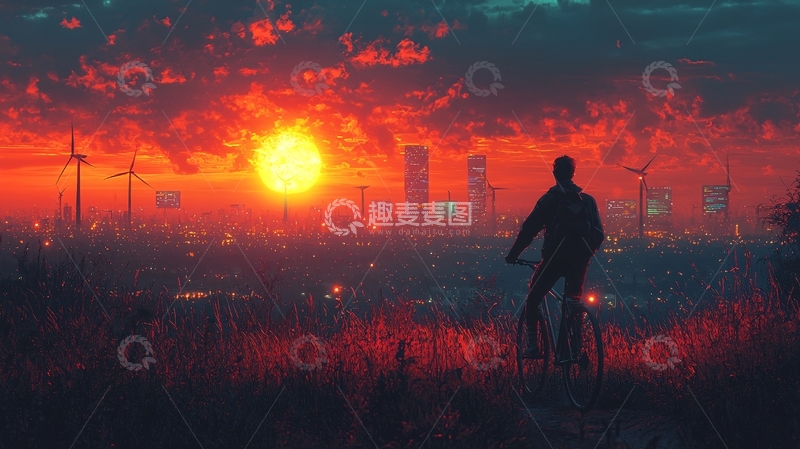 高清大图下载【趣麦麦图】日落余晖下的未来城市