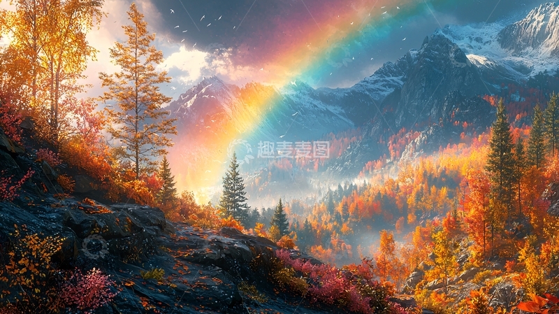 高清大图下载【趣麦麦图】秋日山林中的彩虹