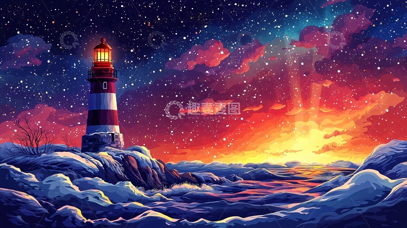 高清大图下载【趣麦麦图】夜空下孤独的灯塔