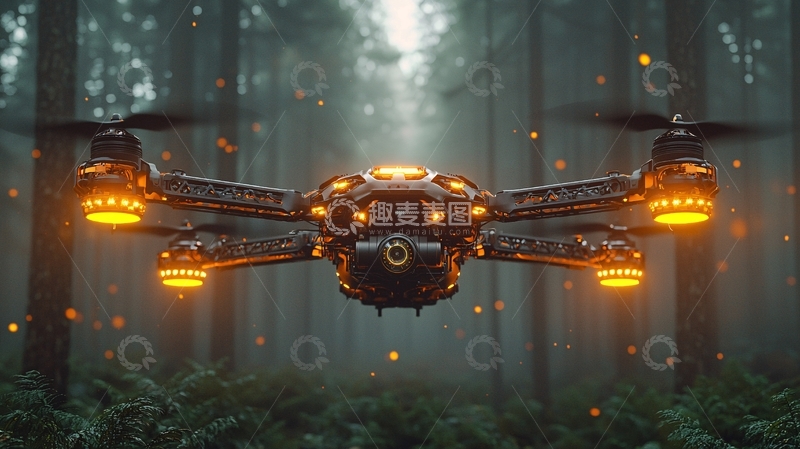 高清大图下载【趣麦麦图】未来科技感无人机森林