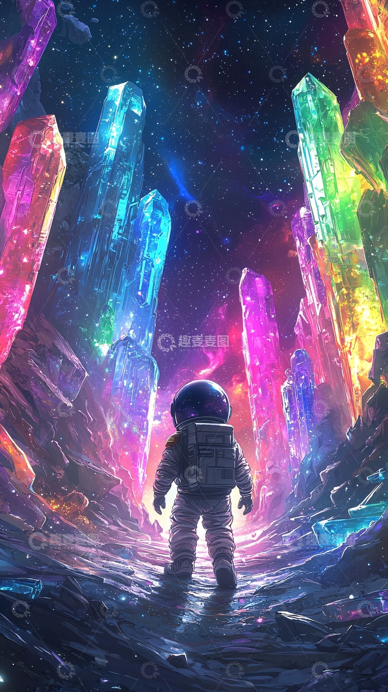 高清大图下载【趣麦麦图】宇宙宇航员彩虹水晶