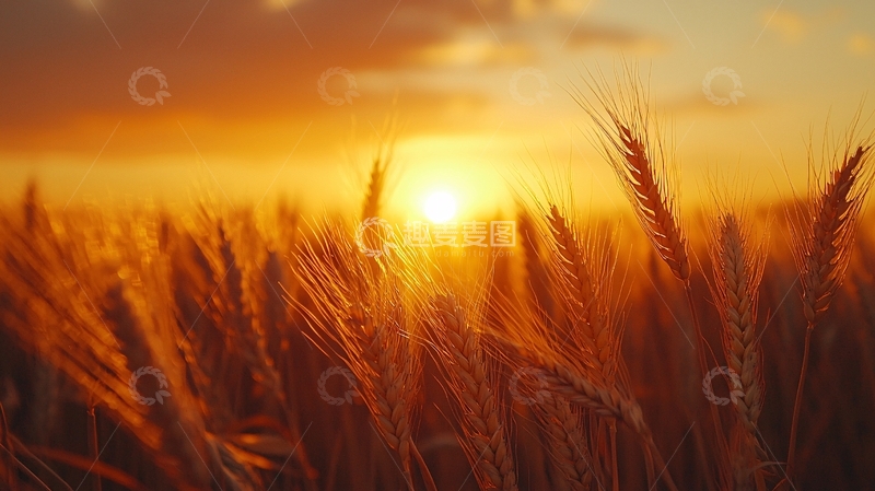高清大图下载【趣麦麦图】夕阳下的金黄麦田